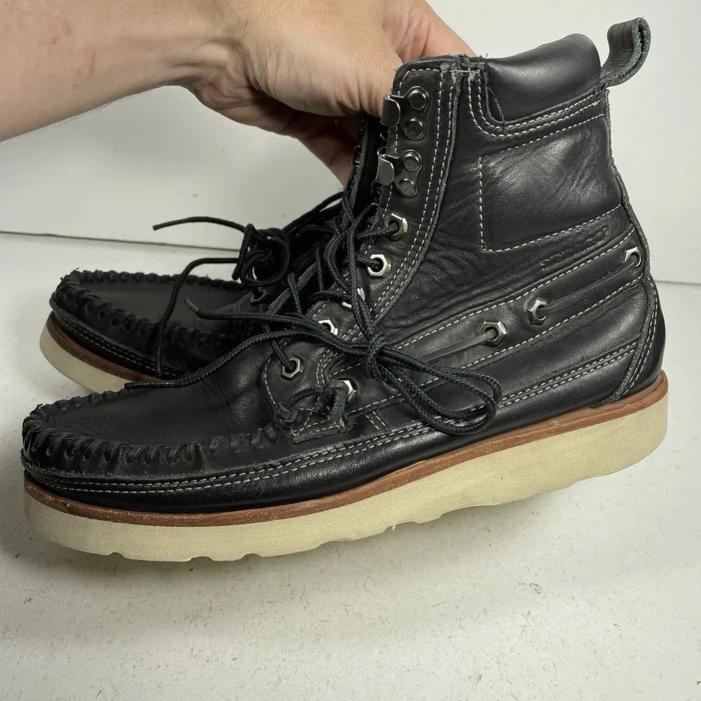 Sebago Shoreham Boots Mens Hiking Hunting Size 7.5 Black Leather Casual